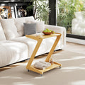 ZIYOO Z-Shaped End Table with Wheels, Natural Bamboo Couch Side Table that Slides Under Sofa/Bed, Mobile Snack Table for Living Room, Bedroom, Small Spaces