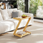 ZIYOO Z-Shaped End Table with Wheels, Natural Bamboo Couch Side Table that Slides Under Sofa/Bed, Mobile Snack Table for Living Room, Bedroom, Small Spaces