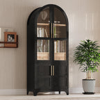 JIJIWANG 71" Tall Arched Kitchen Pantry Cabinet with Doors and Open & Adjustable Shelves, Kitchen Storage Cabine Hidden Drawer & Glass Door, Cupboard for Kitchen, Dining Room, Black