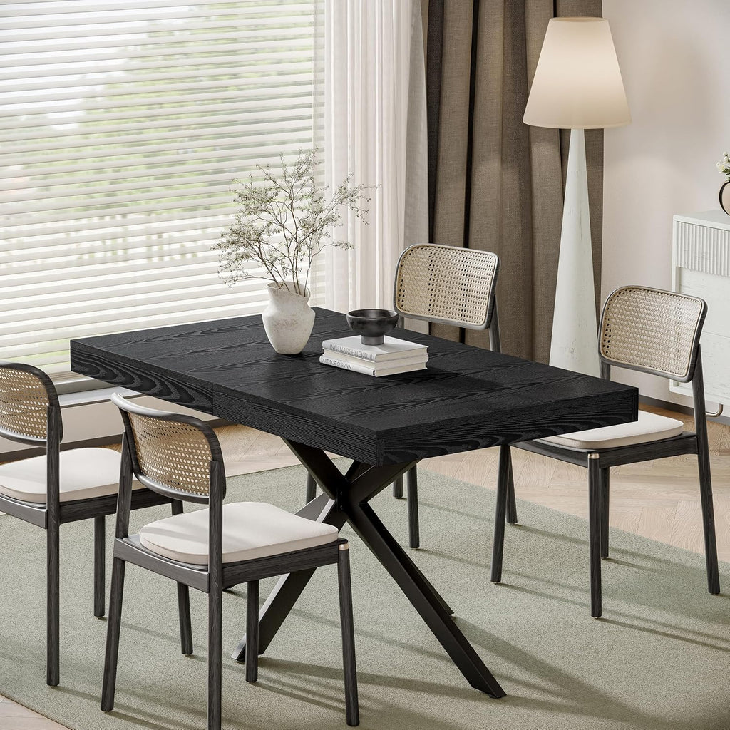 Extendable Dining Room Table for 4 6 8,55"-70" Kitchen Table Leaf,Black