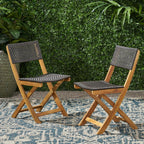 Wicker Patio Chairs Set of 2, Foldable Acacia Wood Outdoor Bistro Chairs with Woven Cane Seating for Garden, Backyard, or Balcony