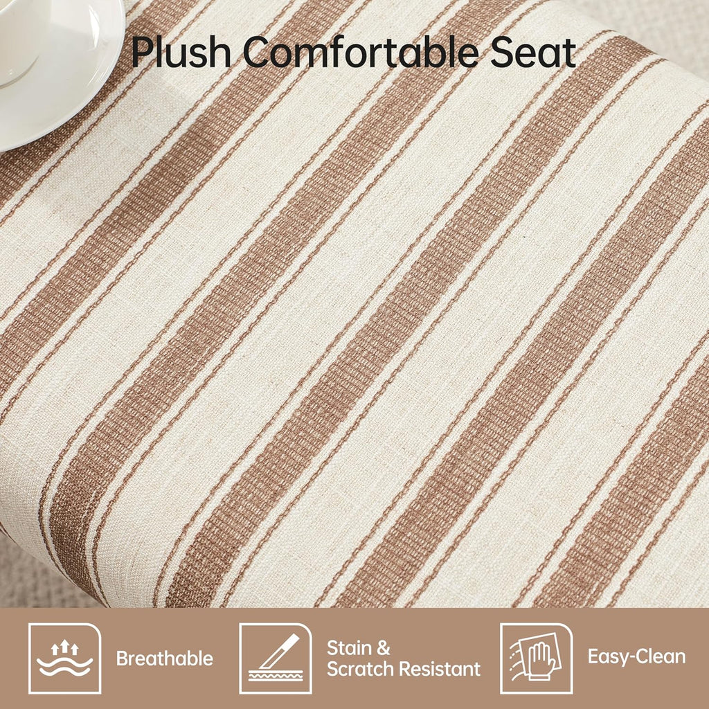 VKNOW 41" Upholstered Entryway Bench, End of Bed Bench with Cushion and Rubber Wood, Kitchen Dining Bench, Striped Bench for Dining Table, Bedroom, Living Room, Brown