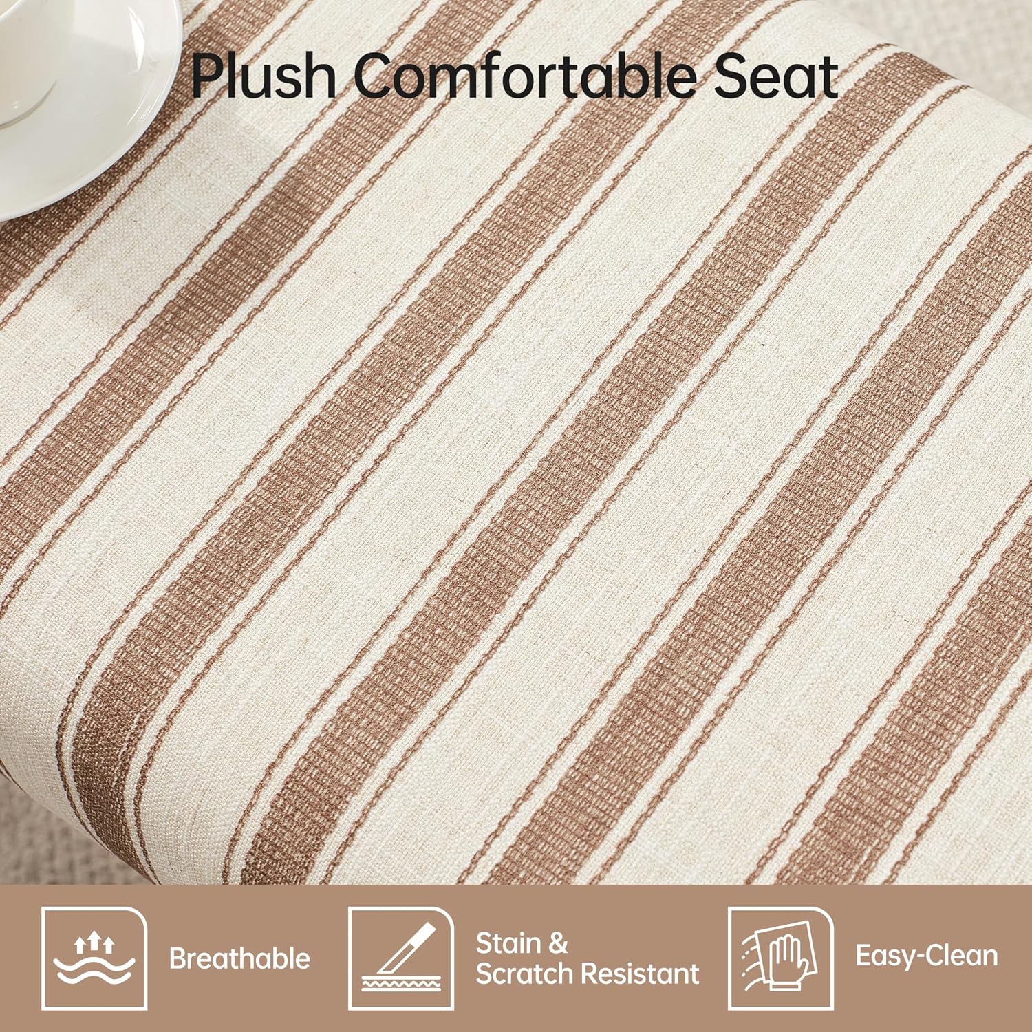 VKNOW 41" Upholstered Entryway Bench, End of Bed Bench with Cushion and Rubber Wood, Kitchen Dining Bench, Striped Bench for Dining Table, Bedroom, Living Room, Brown