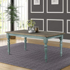 Roundhill Furniture Prato 6-Piece Dining Set, Dining Table with 4 Cross Back Chairs and Bench, Antique Blue and Distressed Walnut Finish