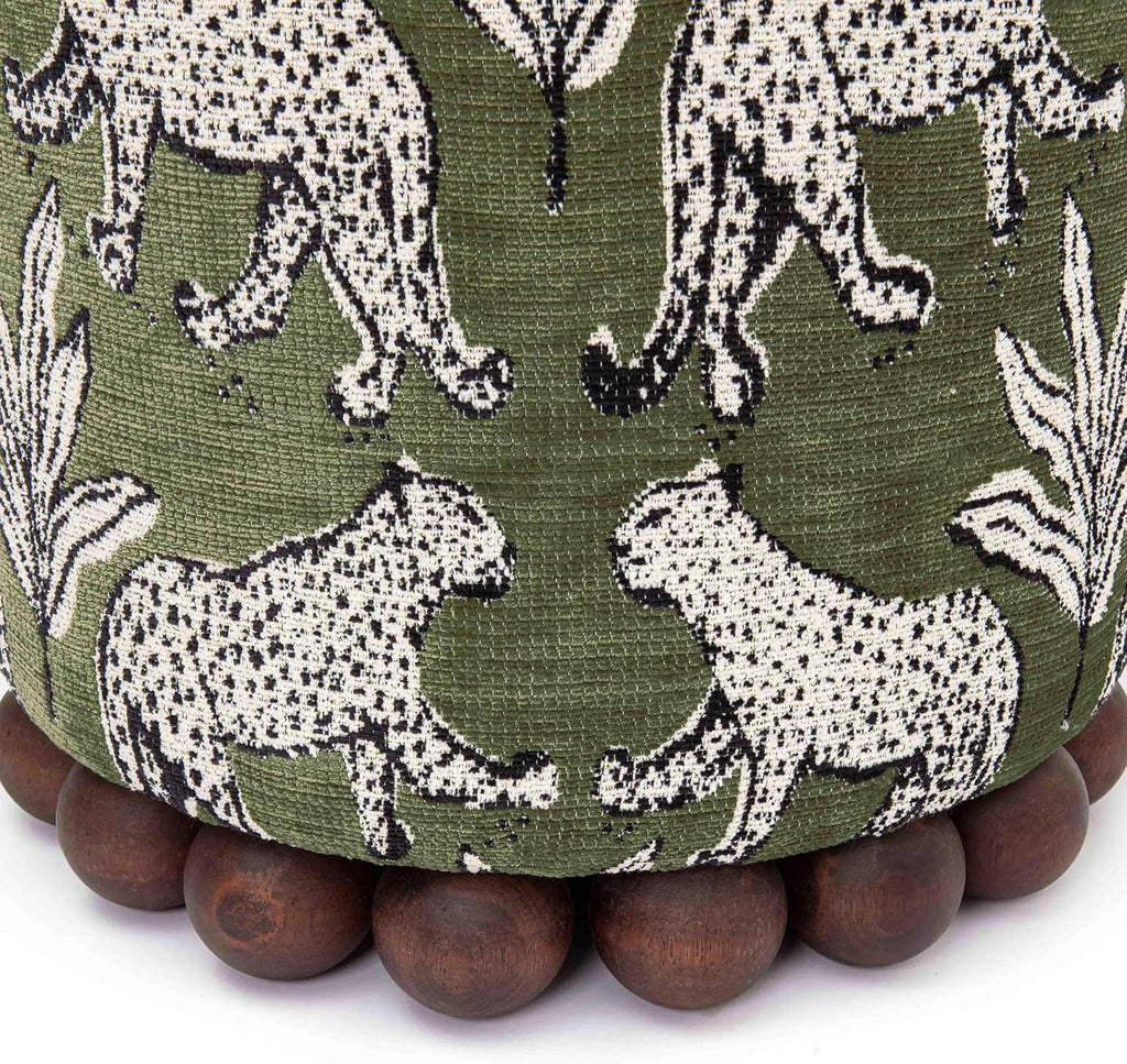 Tov Furniture Dex Olive Green Leopard Jacquard Ottoman