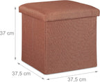 Relaxdays Stool with Storage Space, Foldable, Soft, Padded, Square, Fabric, Cube, HxWxD: 37 x 37.5 x 37.5 cm, Brown