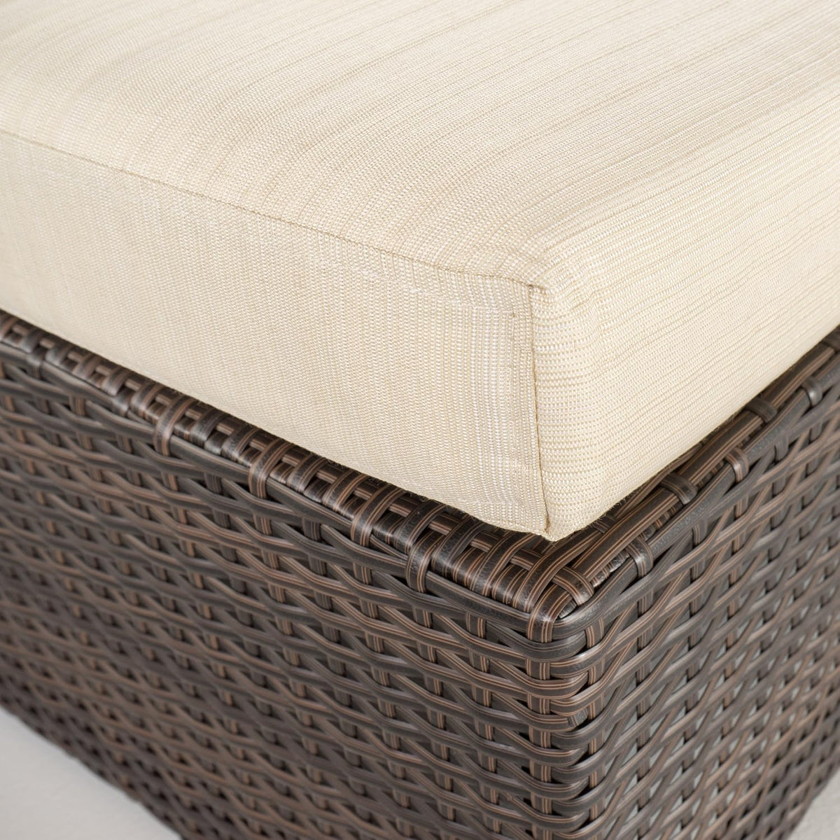 roomfitters Outdoor Wicker Ottoman with Cushion for Stylish Patio Furniture, Versatile Garden Footrest or Extra Seating, Comfortable and Durable, Beige