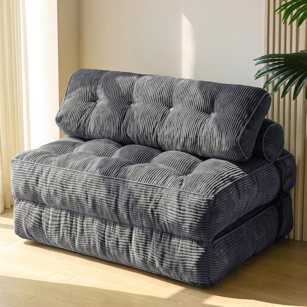MAXYOYO Folding Sofa Bed, Convertible Chair Bed with Pillow | Foldable Couch with Back Support, Portable Fold Out Chair Comfy Floor Sofa for Living Room Bedroom, Dark Grey, Double
