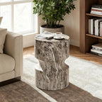 Modern End Table Cylindrical Side Table for Living Room,Farmhouse Nightstand with Faux Marble Texture and Magnesium Oxide Material for Small Space Living Room, Bedroom