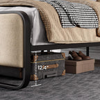 SHA CERLIN Queen Size Metal Bed Frame with Upholstered Headboard, Beige