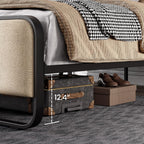 SHA CERLIN Full Size Metal Bed Frame with Upholstered Headboard, Beige