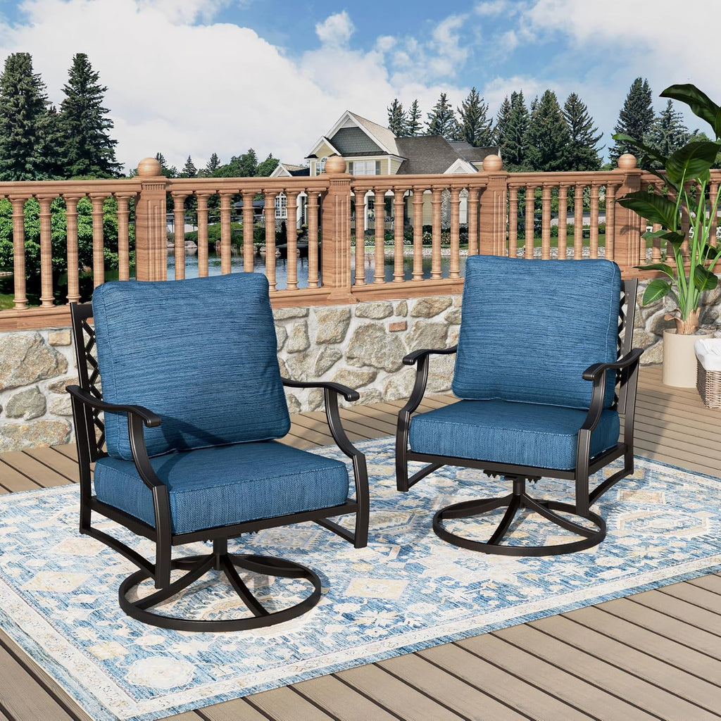 MIXPATIO, 2 Pack, Swivel Rocking Chairs, Metal, Peacock Blue | 31.5"D x 28.35"W x 35.03"H, 5.75" Thick Cushions, High Back, All Weather, 360° Swivel, E-Coated and Powder-Coated Frame
