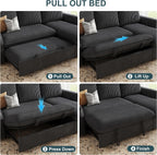 Sectional Sleeper Sofa with Pull Out Bed, Plush Corduroy 7 Seat Modular Sectional Sofa with Storage Chaise and Adjustable Backrest, Cloud Couches for Living Room, Apartment, Dark Grey