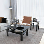 Living Room Tables Set,3 Piece Glass Coffee Table and End Tables Set with Tempered Glass Tabletop and Metal Frame for Living Room,Apartment, Small Space, Full Black