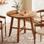 Solid Wood Round Dining Table for 2-4, 31.5-Inch Farmhouse Small Kitchen Table for Dining Room, Kitchen, or Small Spaces (Brown)