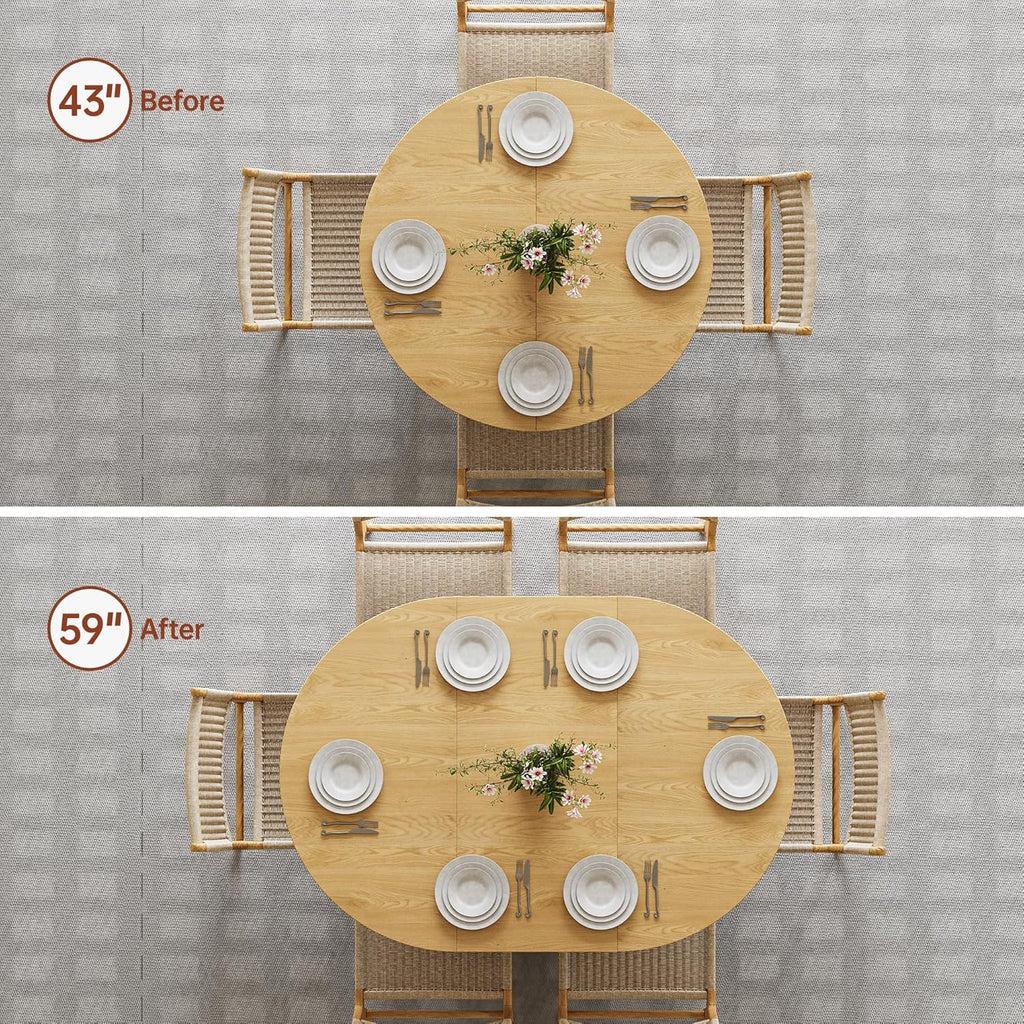 Extendable Dining Room Table Round Dining Table for 4 6 8, 43"-59" Modern Wood Kitchen Table with Removable Leaves Extendable Dinner Tables|Living Room|Small Space