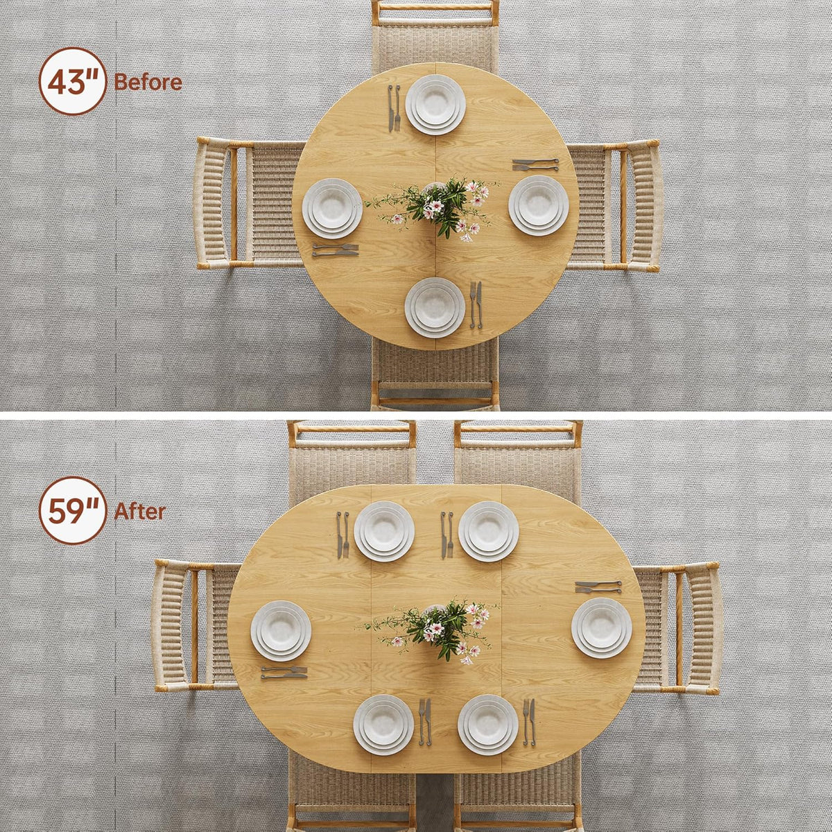 Extendable Dining Room Table Round Dining Table for 4 6 8, 43"-59" Modern Wood Kitchen Table with Removable Leaves Extendable Dinner Tables|Living Room|Small Space