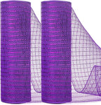 Ribbli 2 Rolls Purple Mesh Ribbon,10 inch x 30 feet(10Yard) Each Roll,Metallic Purple with Foil,Use for Wreath Swags and Decorating