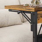 Foldable C-Shaped Table with Charging Station, Folding TV Tray End Table for Small Space, Portable Side Table for Couch, C Table with Storage Bag for Sofa Living Room, Bedroom Rustic Brown SC-005R