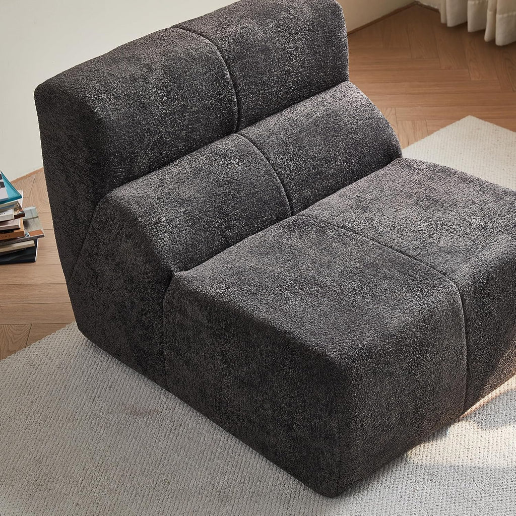 Fireside Chair, Modern Comfy Raindrop Velvet Fabric Bean Bag Chairs, Upholstered Lazy Floor Sofa Relaxing Lounge, Single Armless Lazy Chair for Living Room, Bedroom, Office, Grey