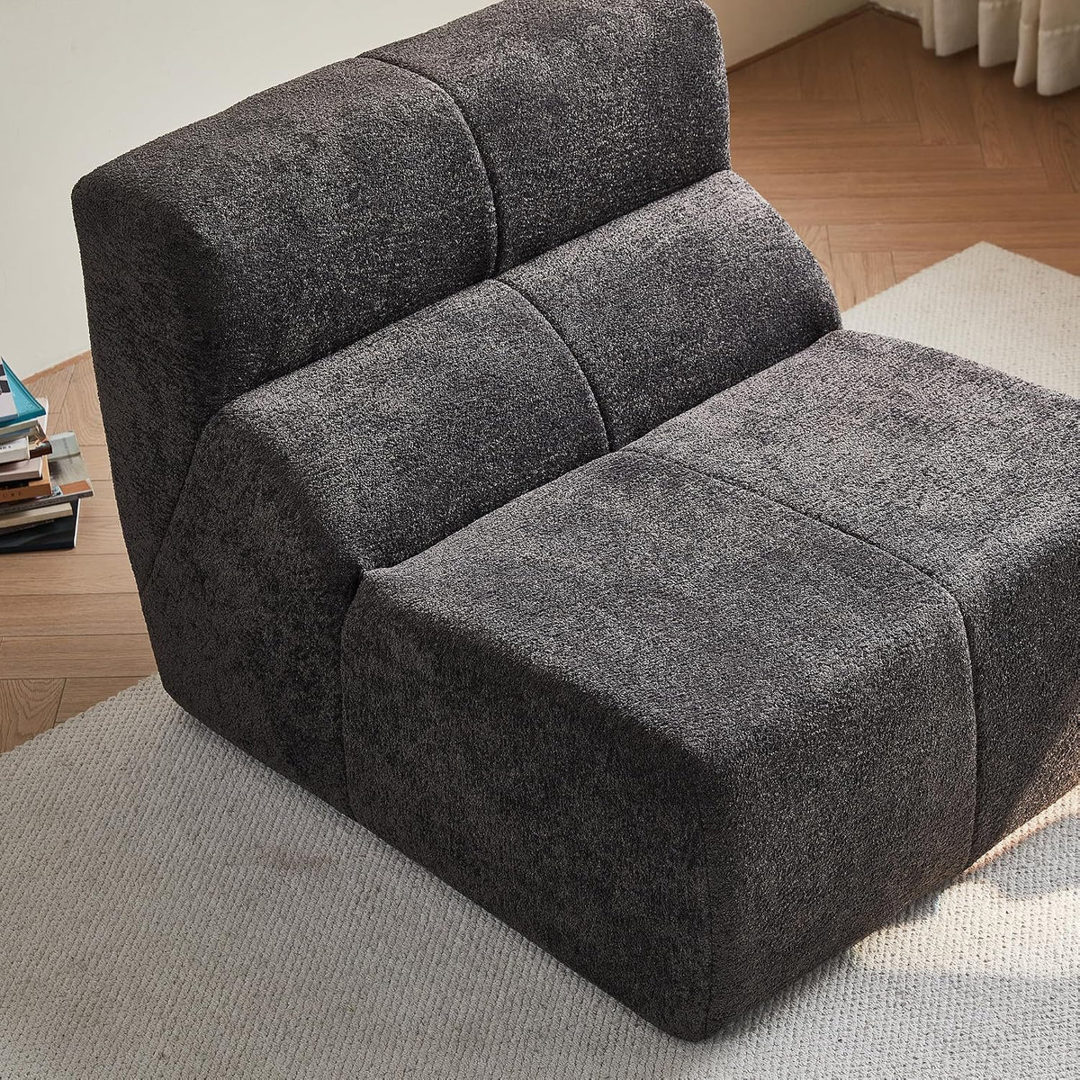 Fireside Chair, Modern Comfy Raindrop Velvet Fabric Bean Bag Chairs, Upholstered Lazy Floor Sofa Relaxing Lounge, Single Armless Lazy Chair for Living Room, Bedroom, Office, Grey