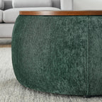 2Pcs Round Storage Ottoman, 2 in 1 Function, Work as End Table and Ottoman，Chenille Storage Ottoman with a Drum Shaped Small Stool Side Table for Living Room Bedroom Entryway Office (Green)