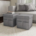 Set of 2 Ottomans with Storage Pockets - 15-Inch Folding Foot Rests or Storage Organizers for Bedroom, Living Room, or Dorm by Lavish Home (Gray)