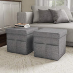Set of 2 Ottomans with Storage Pockets - 15-Inch Folding Foot Rests or Storage Organizers for Bedroom, Living Room, or Dorm by Lavish Home (Gray)