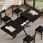 5-Piece Dining Table Set for 4 6 8, Large 55"-70.9" Extendable Dining Room Table Rectangle with Kitchen Chairs of 4, MDF Wood & Metal Frame for Apartment Kitchen, Saving Space, Modern, Black