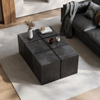 H18'' Square Side Table End Table for Living Room, Modern Farmhouse Countryside Style, MGO Material for Indoor & Outdoor, Natural Wood Grain, No Assembly, Black