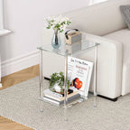 Tempered Glass Side Table, Acrylic End Table, 2-Tier Transparent Nightstand, Clear Coffee Table, for Small Spaces Living Room Bedroom Balcony Transparent LET518TR