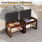 Shoe Rack Bench with Flip-Top Storage, Rubberwood 2-Tier Shoe Organizer with Cushion, Small Wooden Shoe Stand for Entryway, Mudroom, Hallway, Closet, Front Door Entrance, Foyer