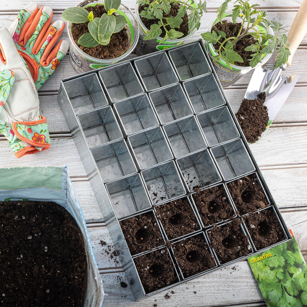 Kings County Tools Seed Starter Tray - Galvanized Steel Metal Seedling Tray with 24 Plant Starter Pots for Planting Seeds-Germination Kit for Sprouting, Greenhouse Accessories and Gardening Gifts