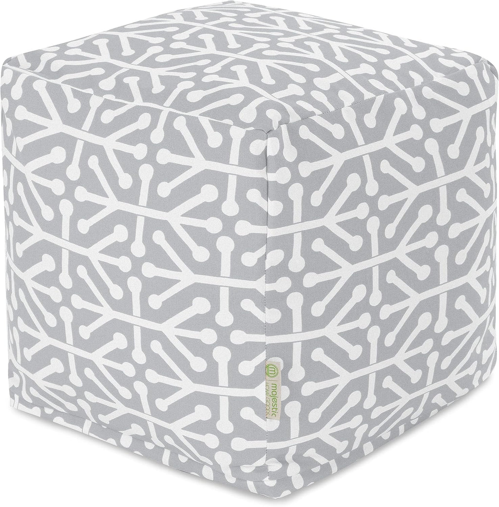 Majestic Home Goods Aruba Indoor/Outdoor Bean Bag Ottoman Pouf Cube, 17" L x 17" W x 17" H, Gray