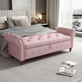 GNIXUU Ottoman with Storage Bench for Bedroom, 63" Velvet Upholstered End of Bed Storage Bench Seat, Rolled Arm Cushioned Ottoman with Wood Legs, Modern Window Chair for Living Room, Entryway, Pink