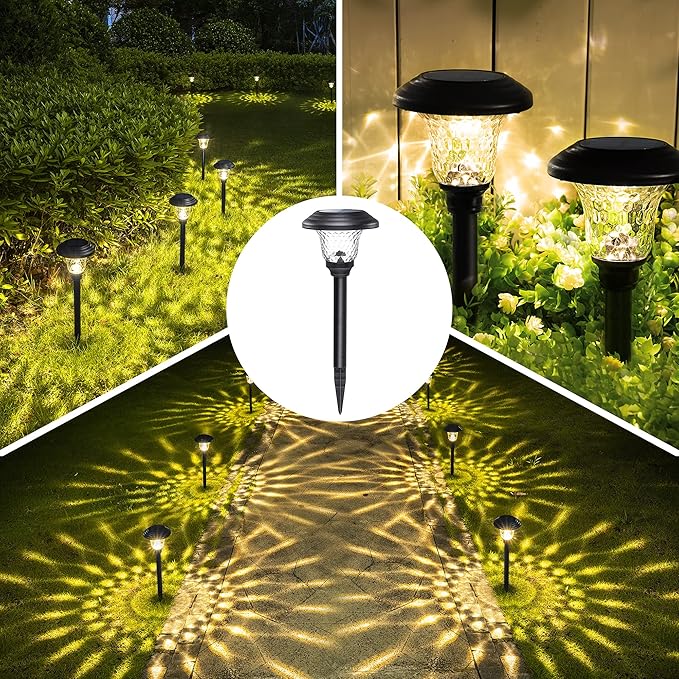 GIGALUMI 8 Pack Solar Pathway Lights, Solar Garden Lights Outdoor Warm White, Waterproof Led Path Lights for Yard, Patio, Landscape, Walkway (Black)