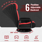 Yaheetech Floor Gaming Chair High-Back Swivel Adjustable Folding Seat Red | Foam-padded polyester mesh seat on an iron frame swivels 360°, reclines for gaming or TV, and folds flat for easy storage.