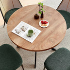 NORDICANA Dining Table Set for 4, Wooden Round Table and Wicker Chairs, 5-Piece Modern Kitchen Dinette Set for Breakfast Nook, Green Boucle Seat