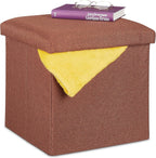 Relaxdays Stool with Storage Space, Foldable, Soft, Padded, Square, Fabric, Cube, HxWxD: 37 x 37.5 x 37.5 cm, Brown
