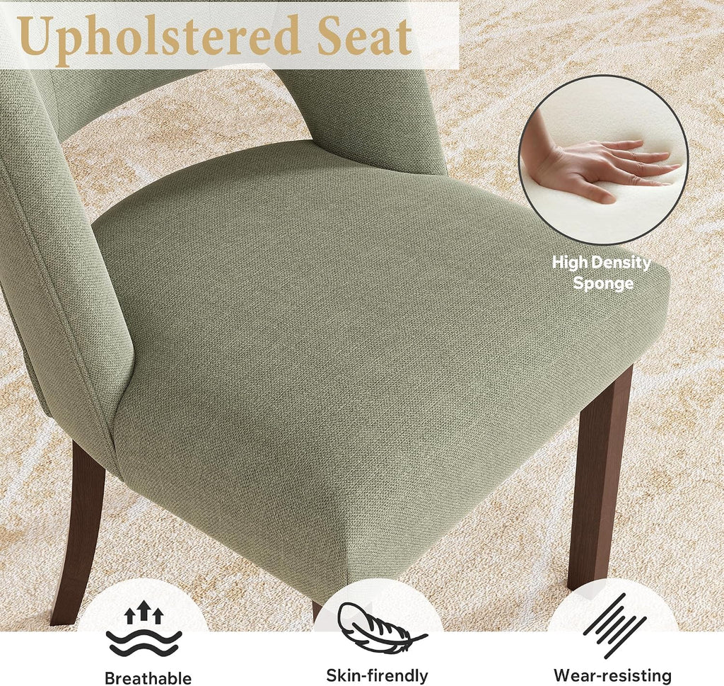 Dining Chairs Set of 6,Modern Dining Room Chairs with Thick Cushions,Linen Upholstered Kitchen Dining Chairs with Wood Legs for Kitchen Dining Room Living Room,Green