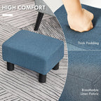 Blue Linen Fabric Ottoman Footrest - Multi-Functional for Living Room, Bedroom & Entryway