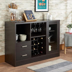 Knocbel Wooden Storage Wine Cabinet with Glass Door and 2 Interior Shelves, Console Table Buffet Sideboard Server with Drawers and Open Compartments for Kitchen 16" D x 47" W x 33" H Espresso