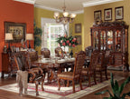 Traditional Kitchen Furniture Set 9pc Formal Dining Table Set Include 1 Extendable Pedestal Table and 8 Upholstered Chairs, 8-Person Solid Wood Extendable Dining Set (Cherry A)