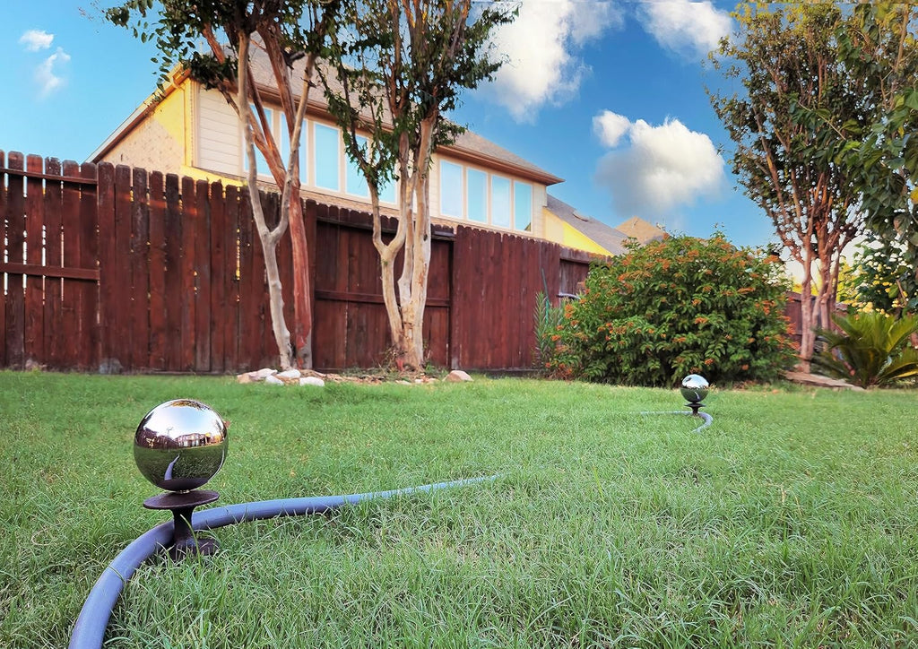 Lulu Decor, Garden Silver Gazing Ball Hose Guide, Set of 2. Strong and Decorative Hose Guide that Protects Your Plants While Providing Elegance to Your Garden