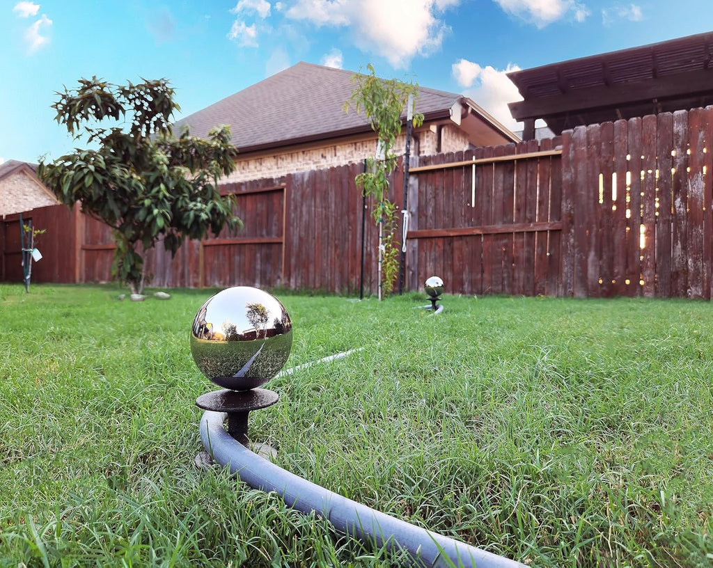 Lulu Decor, Garden Silver Gazing Ball Hose Guide, Set of 2. Strong and Decorative Hose Guide that Protects Your Plants While Providing Elegance to Your Garden