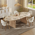 homary Oval Extendable Dining Table 79"–94", Japandi Wooden Dining Table for 6–10, Solid Wood Kitchen & Dining Room Table with Double Pedestal Base (Table Only)
