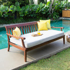 Cambridge Casual Solid Wood Como Daybed, 3-Seater Patio Sofa Bed with Removable Cushion, Weather-Resistant Frame, Natural Brown/Oyster