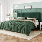 Allewie King Bed Frame, Velvet Upholstered Platform Bed with Adjustable Vertical Channel Tufted Headboard, Mattress Foundation with Strong Wooden Slats, Box Spring Optional, Easy Assembly, Green