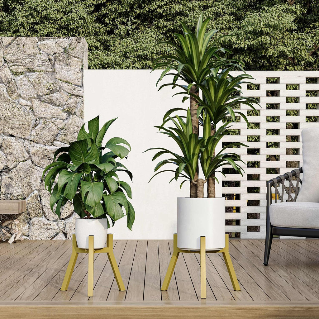Adjustable Plant Stands Set of 2, Metal Modern Small Plant Holder, Heavy Duty Stable Flower Holder Stand Rack for 10-16 Inch Indoor Outdoor Corner Living Room Balcony Office Golden PS-007GY-2