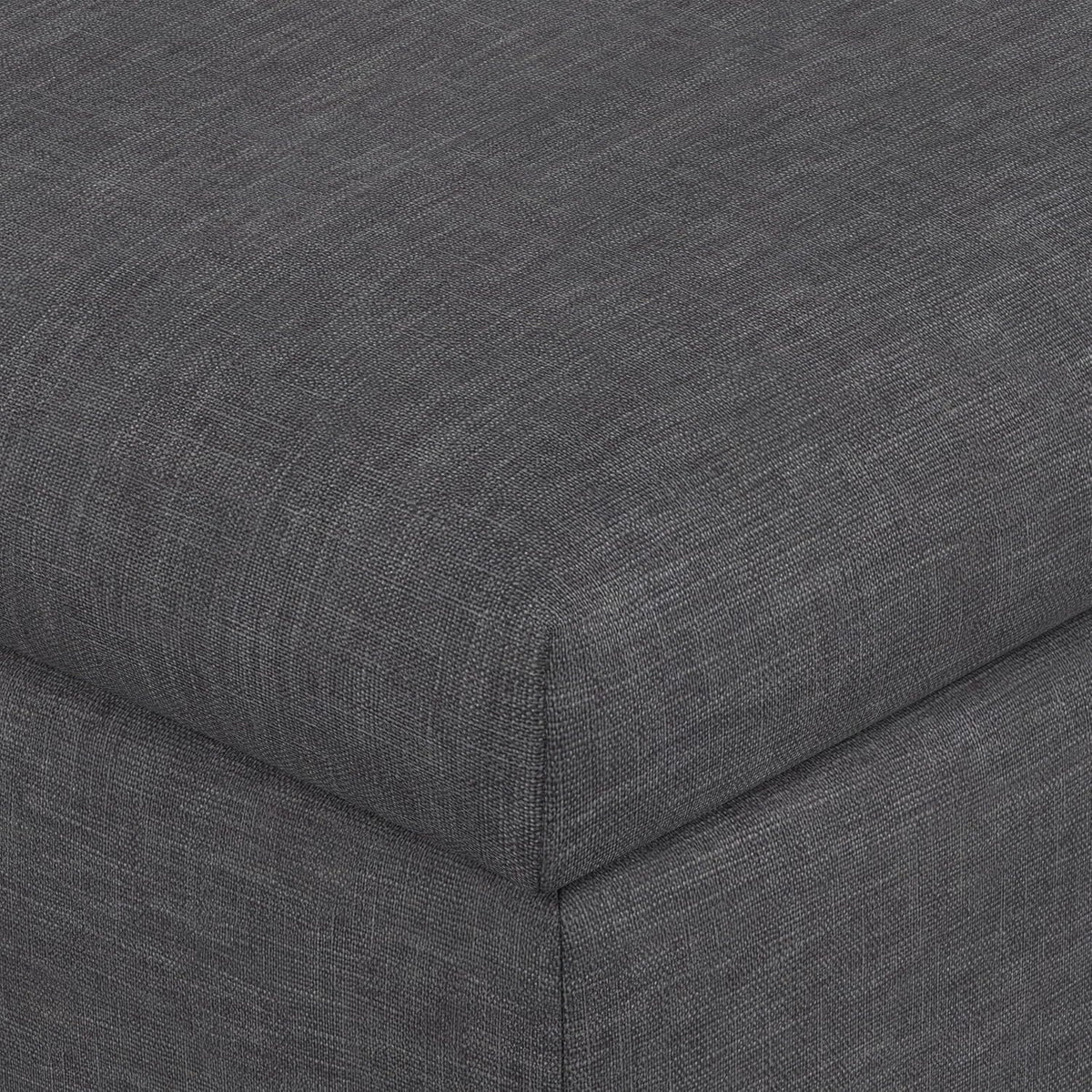 SIMPLIHOME Gabbie 36" Wide Linen Look Fabric Storage Ottoman in Slate Grey | Contemporary ottoman with lift-top storage; rectangle storage bench for living room, bedroom, and entryway.